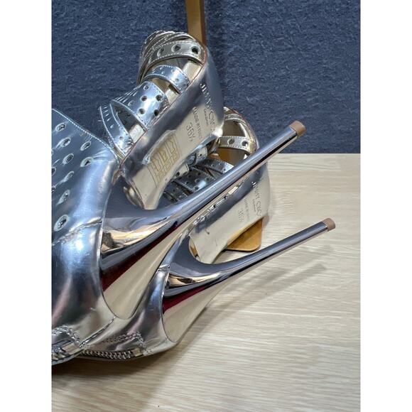 Jimmy Choo Silver Foil Leather Malika Perforated Sandals Size 36.5 - Picture 13 of 17